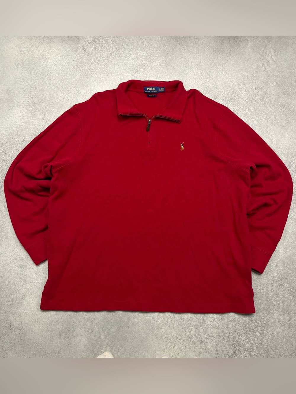polo Ralph Lauren red quarter zip long sleeve pullover sweater flesh pony logo